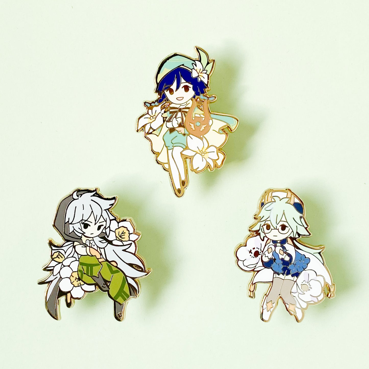 Genshin Impact: Floral Enamel Pin (Venti Razor Sucrose)