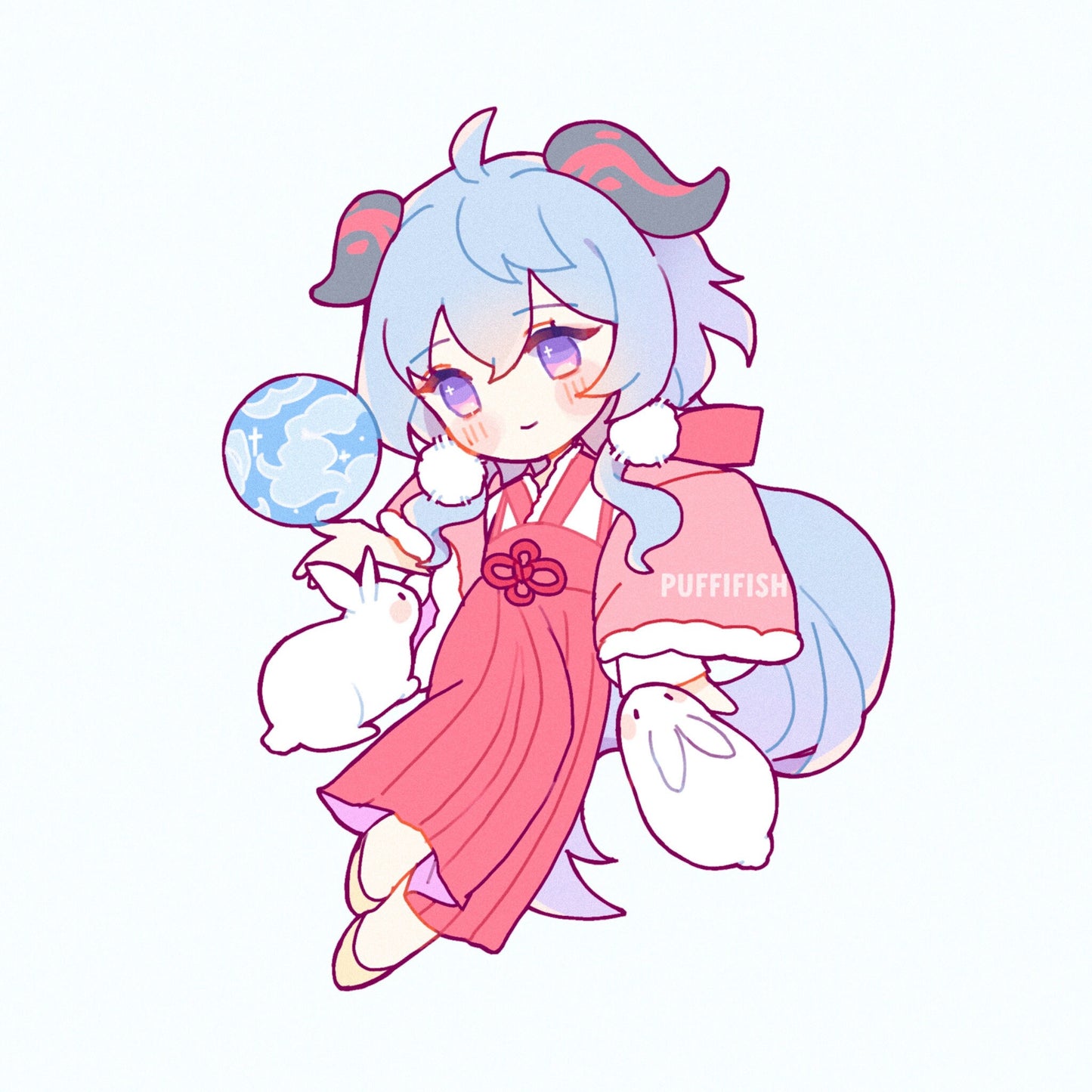 Lunar New Year Genshin Impact Acrylic Keychain Charms Year of the Rabbit Ganyu Keqing Hu Tao