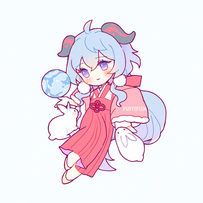 Lunar New Year Genshin Impact Acrylic Keychain Charms Year of the Rabbit Ganyu Keqing Hu Tao